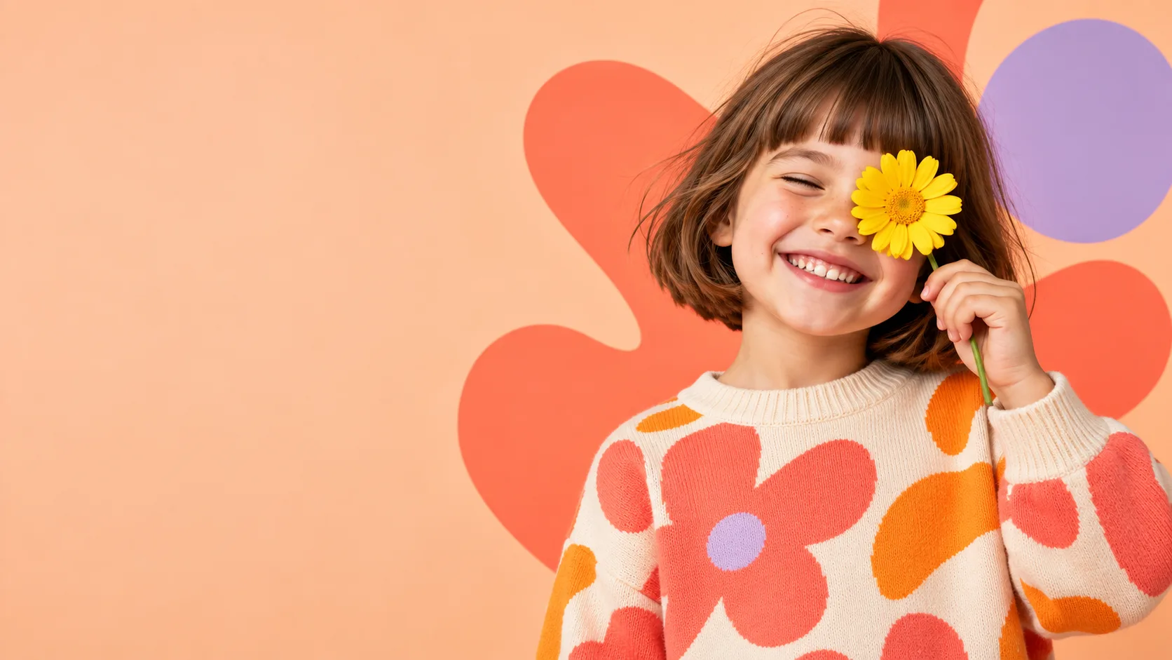 Colorful lifestyle campaign concept with a child holding a flower
