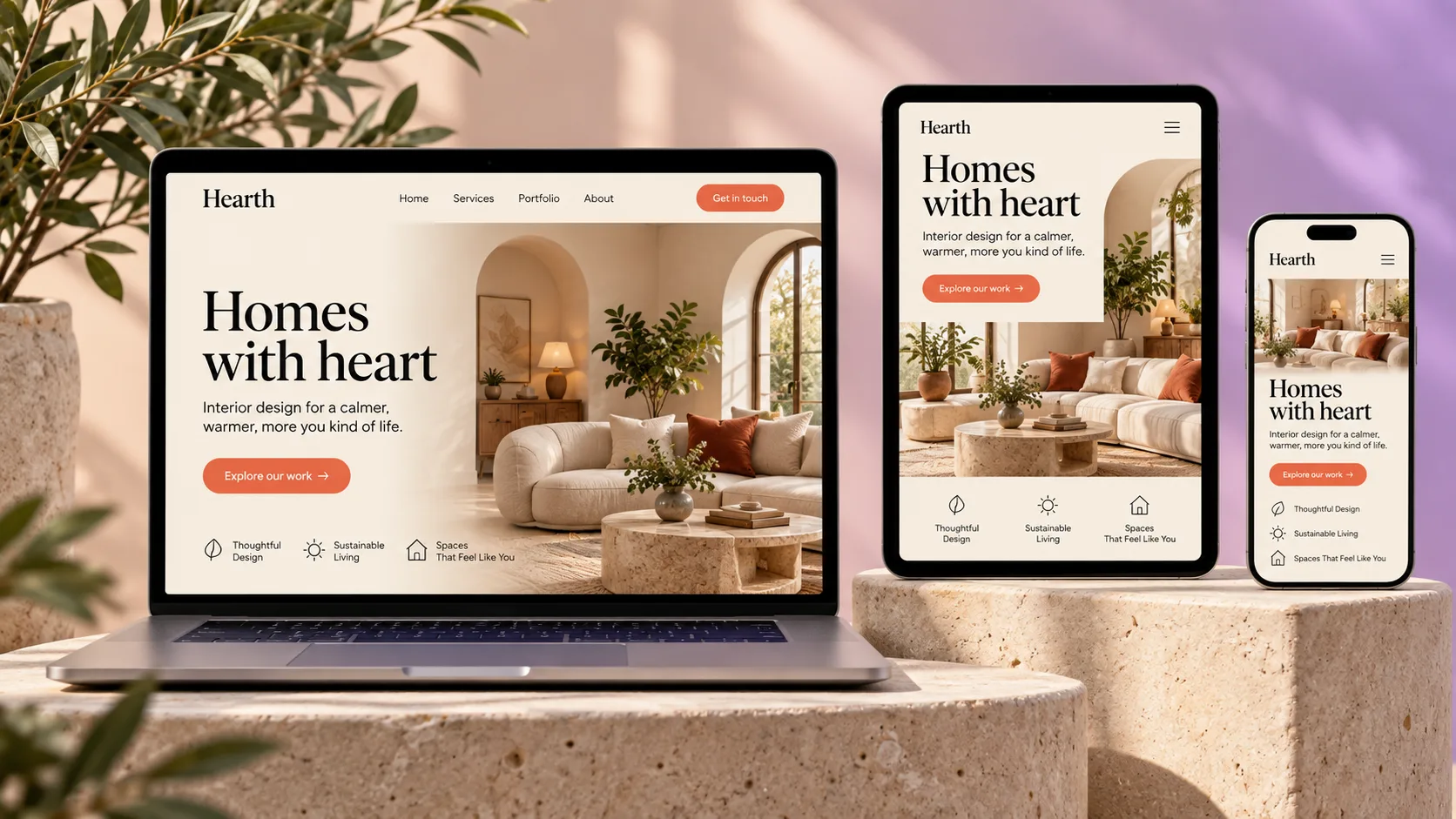 Illustrative responsive website concept shown on laptop, tablet and phone